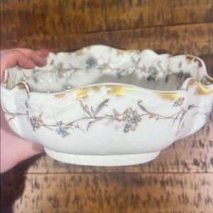 Floral Porcelain Bowl with Gold Accents